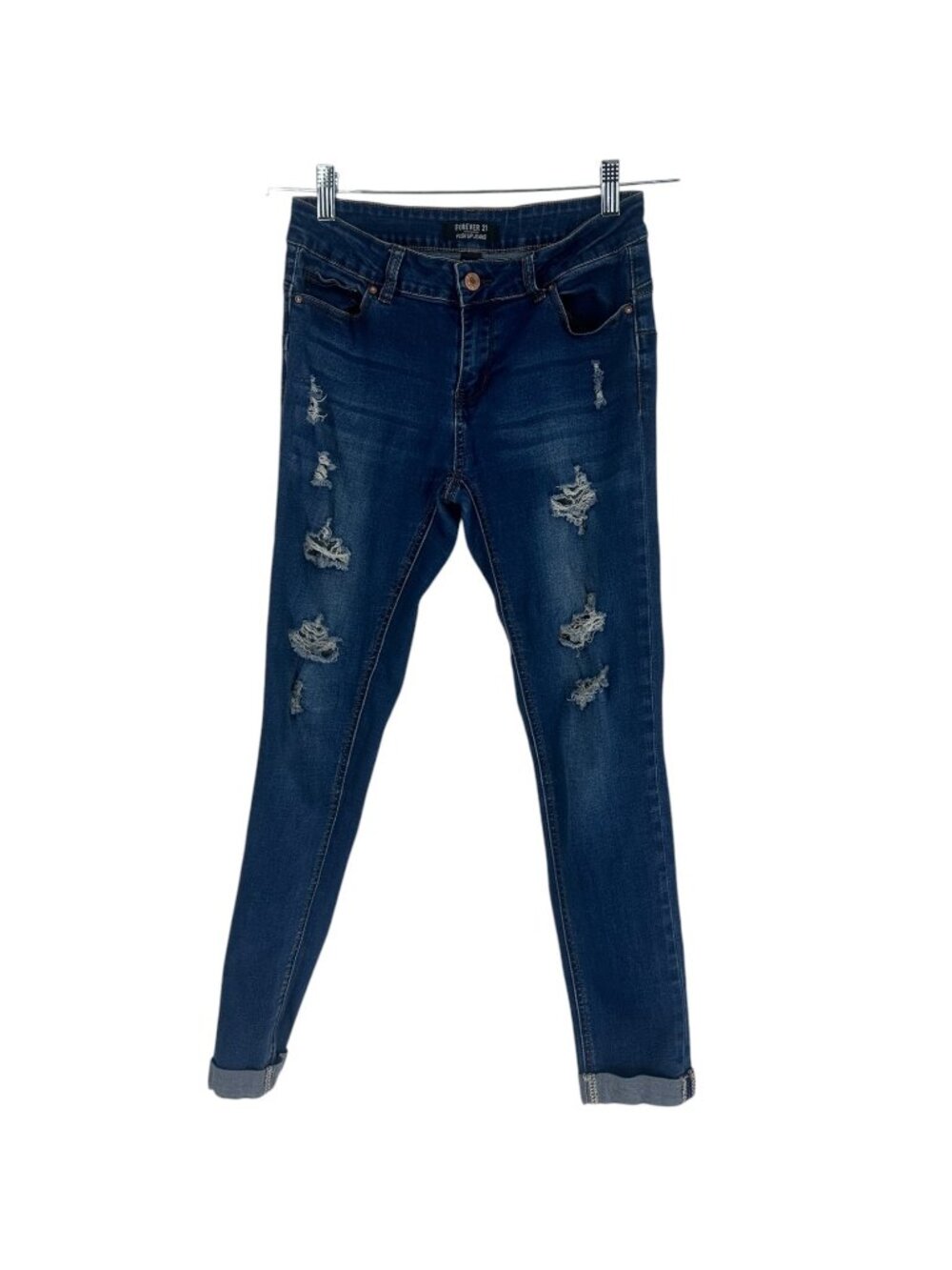 Forever 21 Distressed Skinny Jeans 28 Dark Wash Ripped Push Up Streetwear Denim